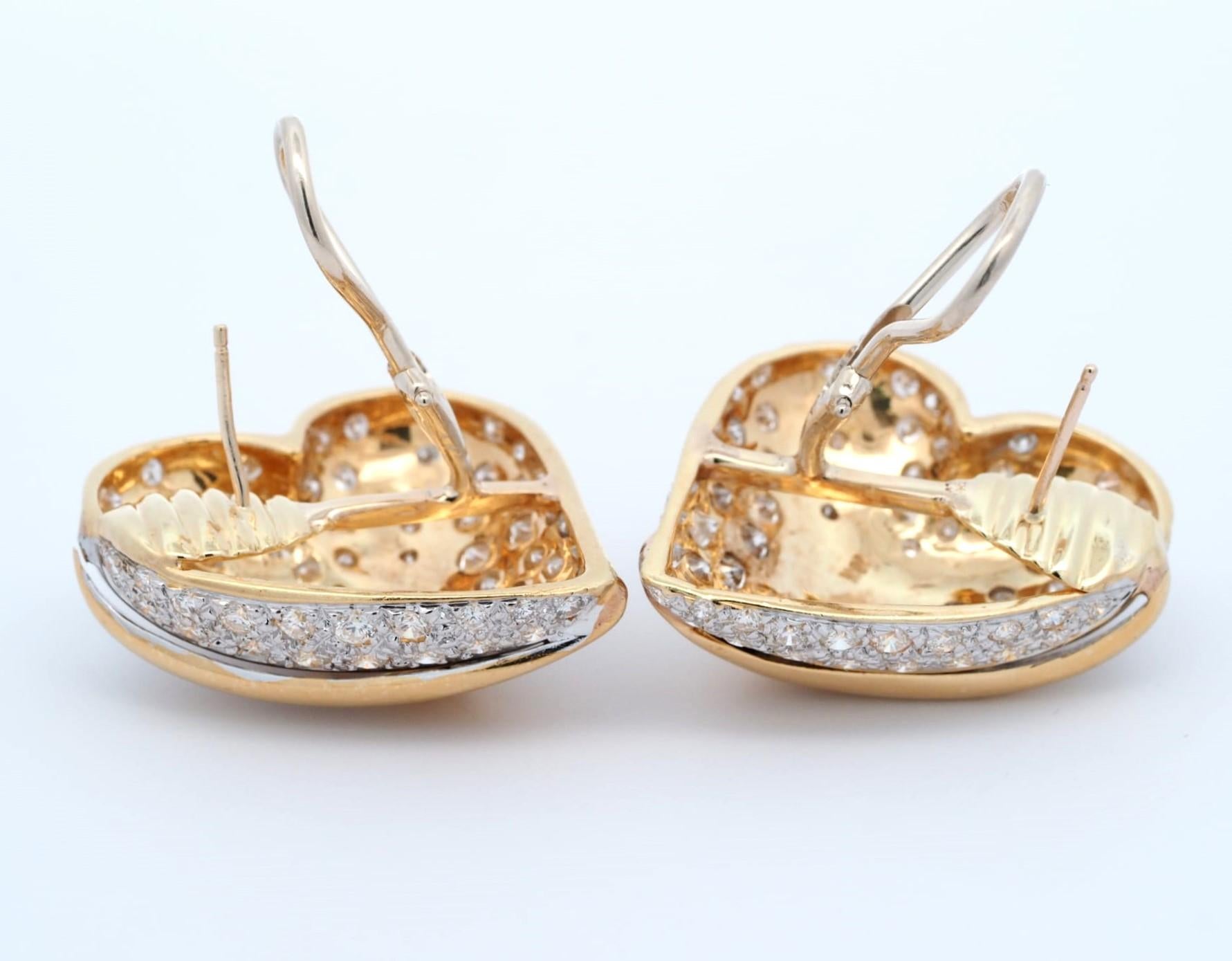 Stefan Hafner 18K Yellow Gold 5 ct Round Diamond Heart Earrings (Large) For Sale 2