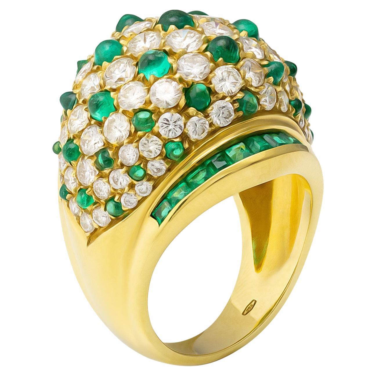 Stefan Hafner 18K Yellow Gold Diamond & Emerald Ring For Sale