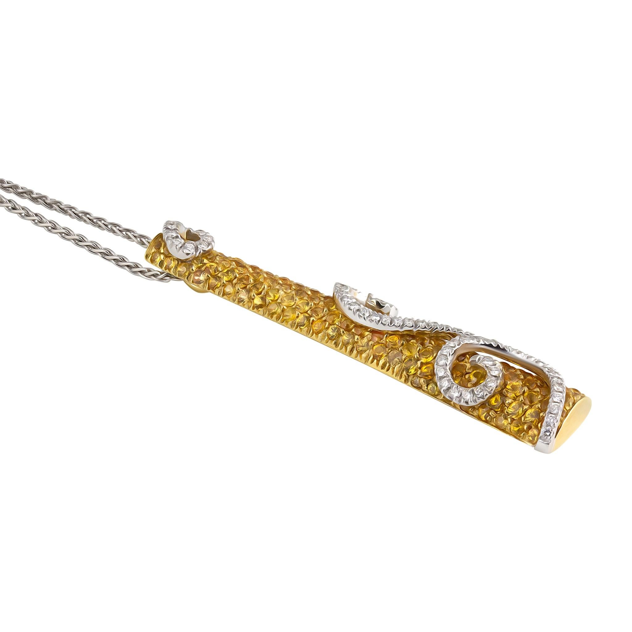 Modern Stefan Hafner 18K Yellow & White Gold Diamond & Sapphire Pendant Necklace For Sale