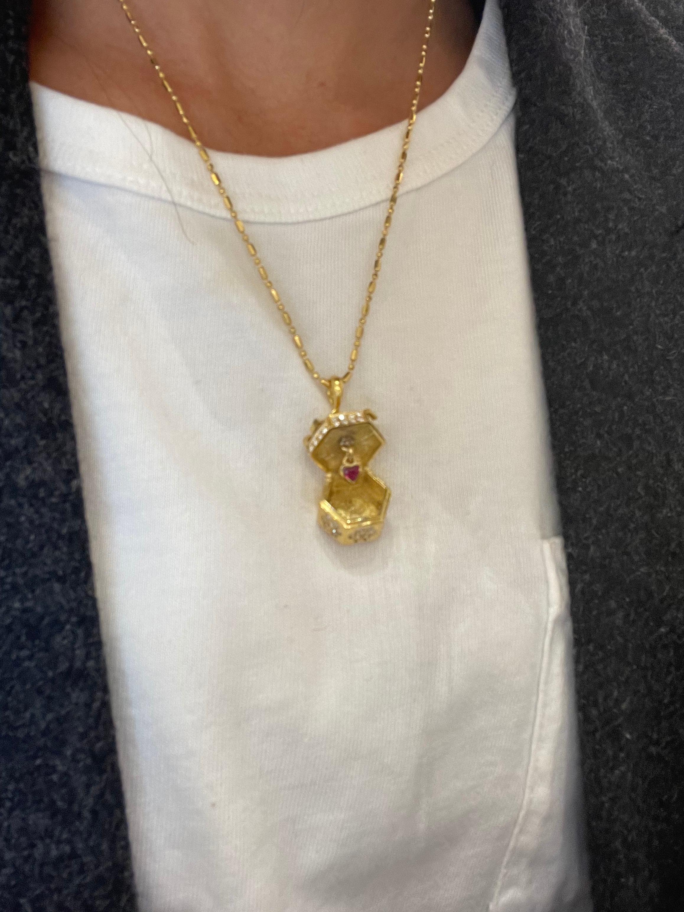 Heart Cut Stefan Hafner 18KT YG Diamond .62CT Ruby .19CT. Pendant Gift Box Charm Necklace For Sale