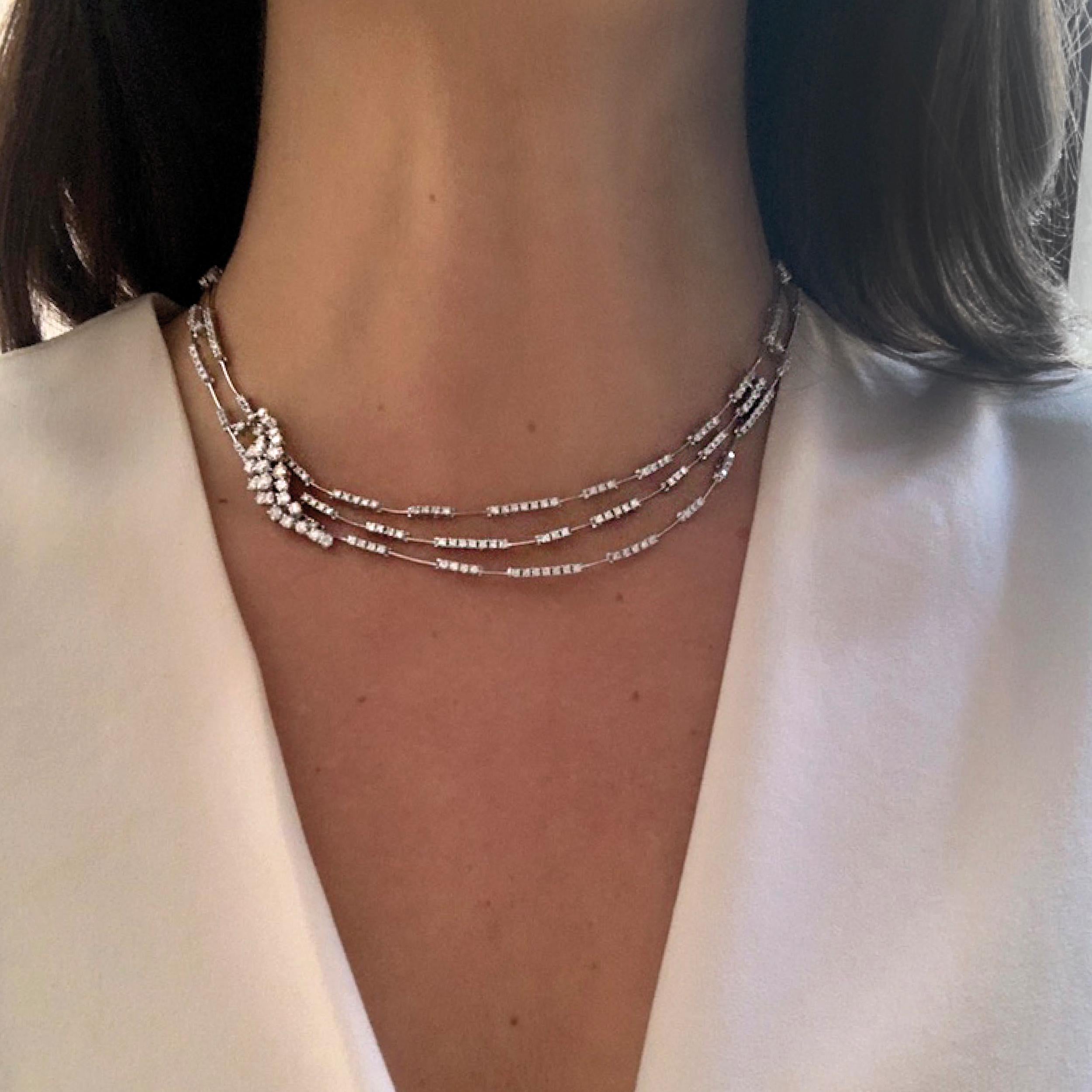 Brilliant Cut 4.19 Carats 3 Tiered Diamond Stefan Hafner Necklace