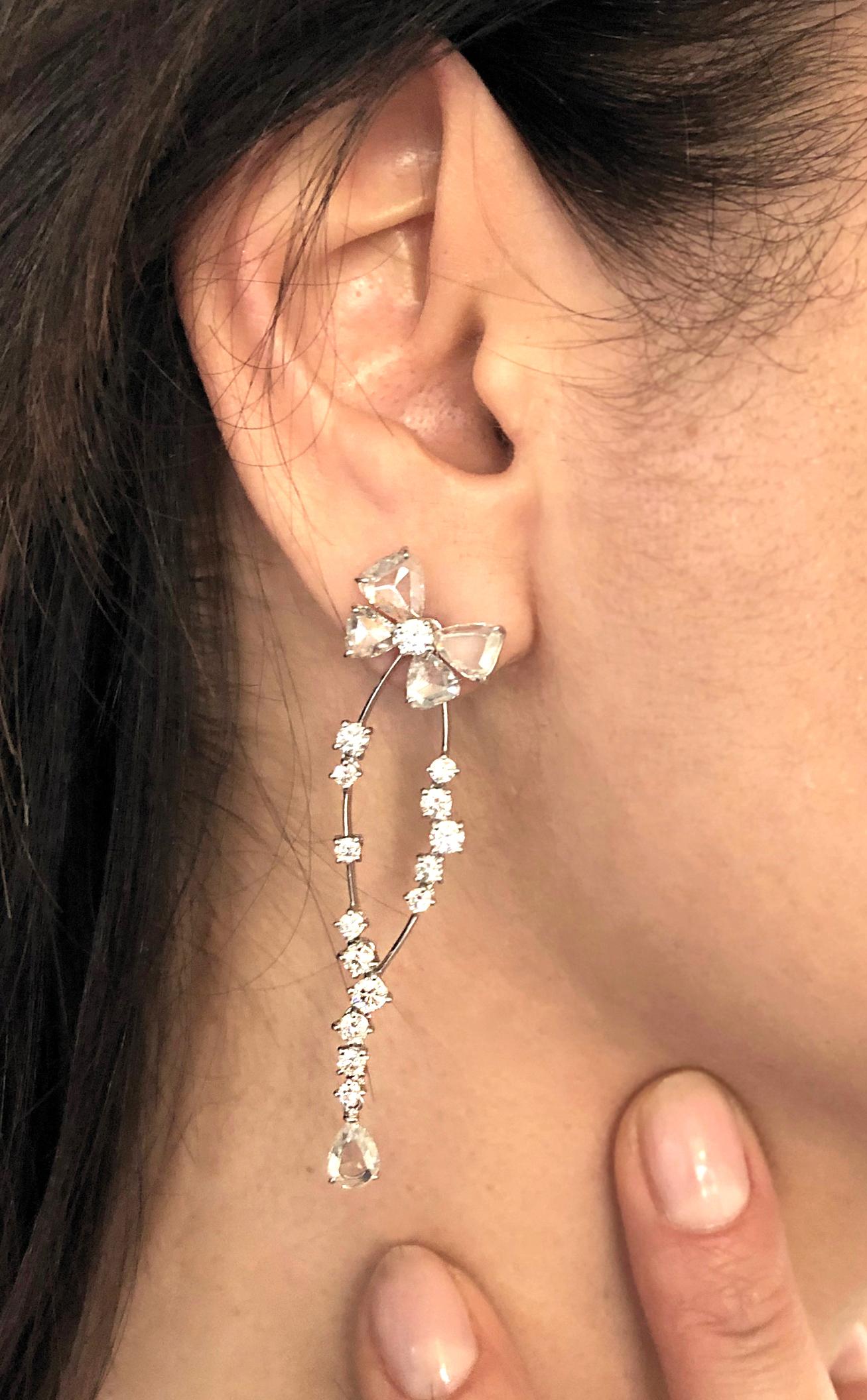 Taille mixte Stefan Hafner Boucles d'oreilles avec nœud papillon en or blanc 18 carats et diamants taille rose pendants de 7,42 carats