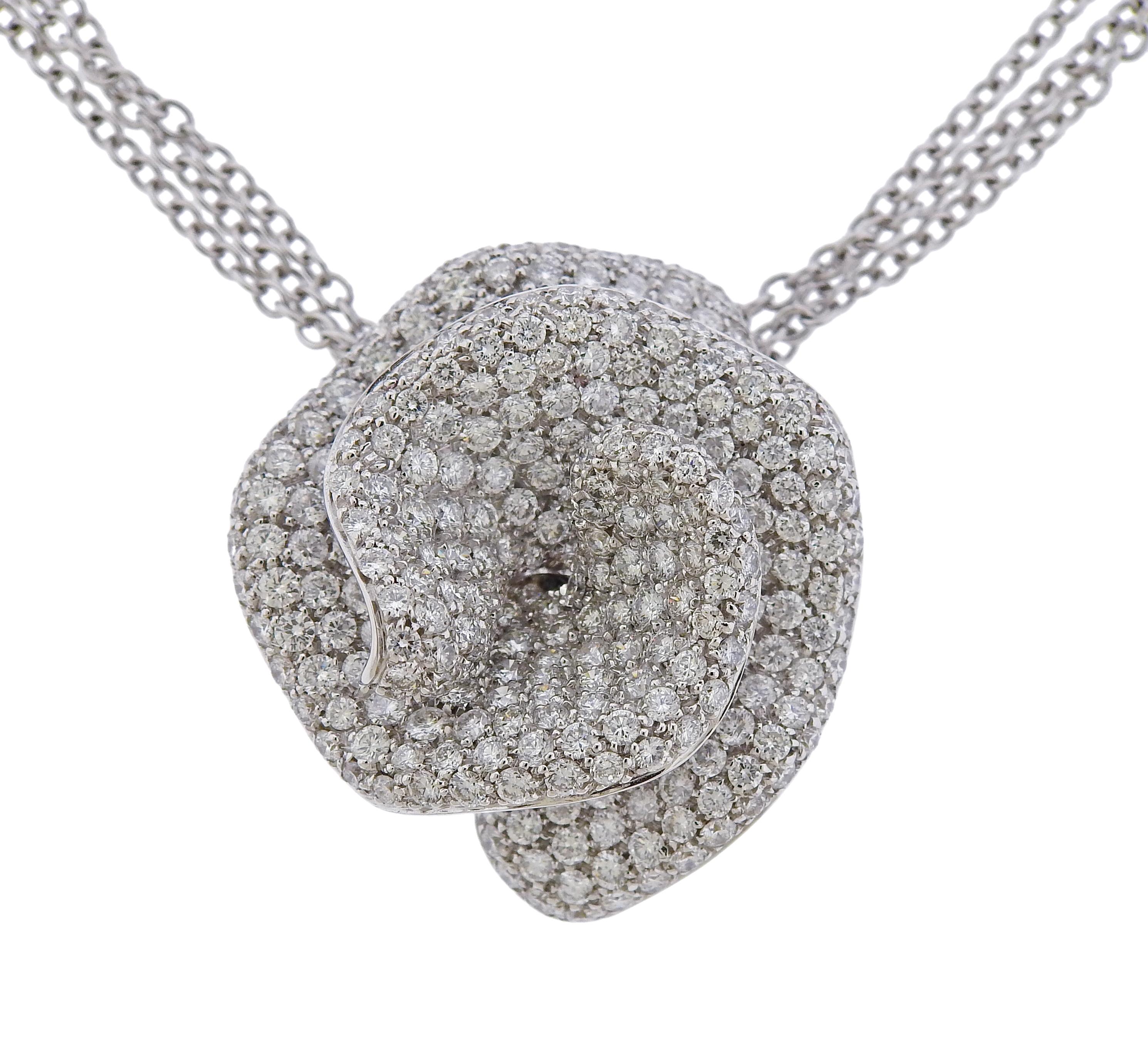 Impressive 18k white gold double chain necklace with detachable pendant brooch, both designed by Stefan Hafner, set with approx. 8 carats in VVS-VS/GH diamonds. Multi chain necklace - adjustable length from15