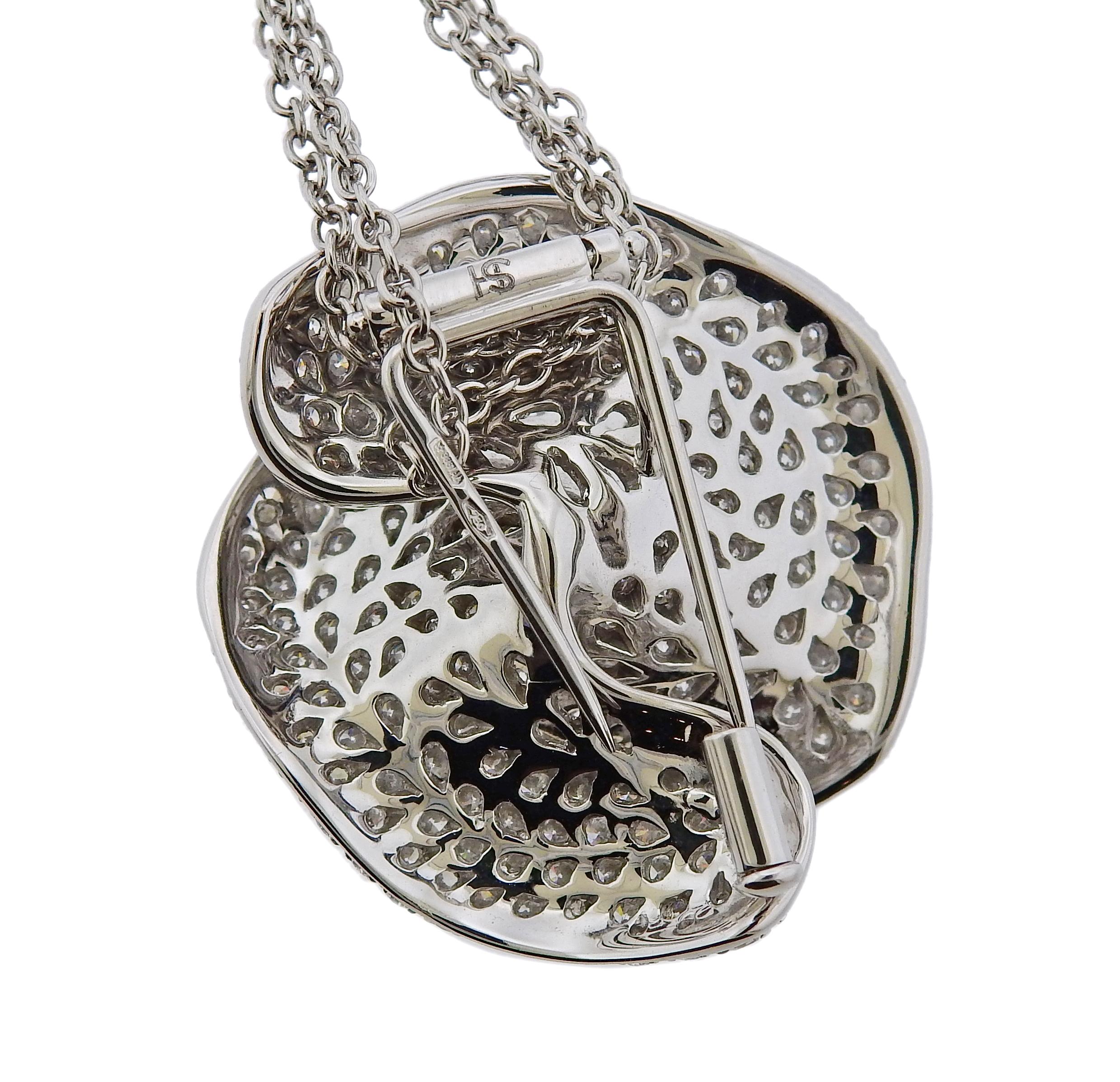 Women's or Men's Stefan Hafner 8 Carat Diamond Flower Pendant Brooch Necklace