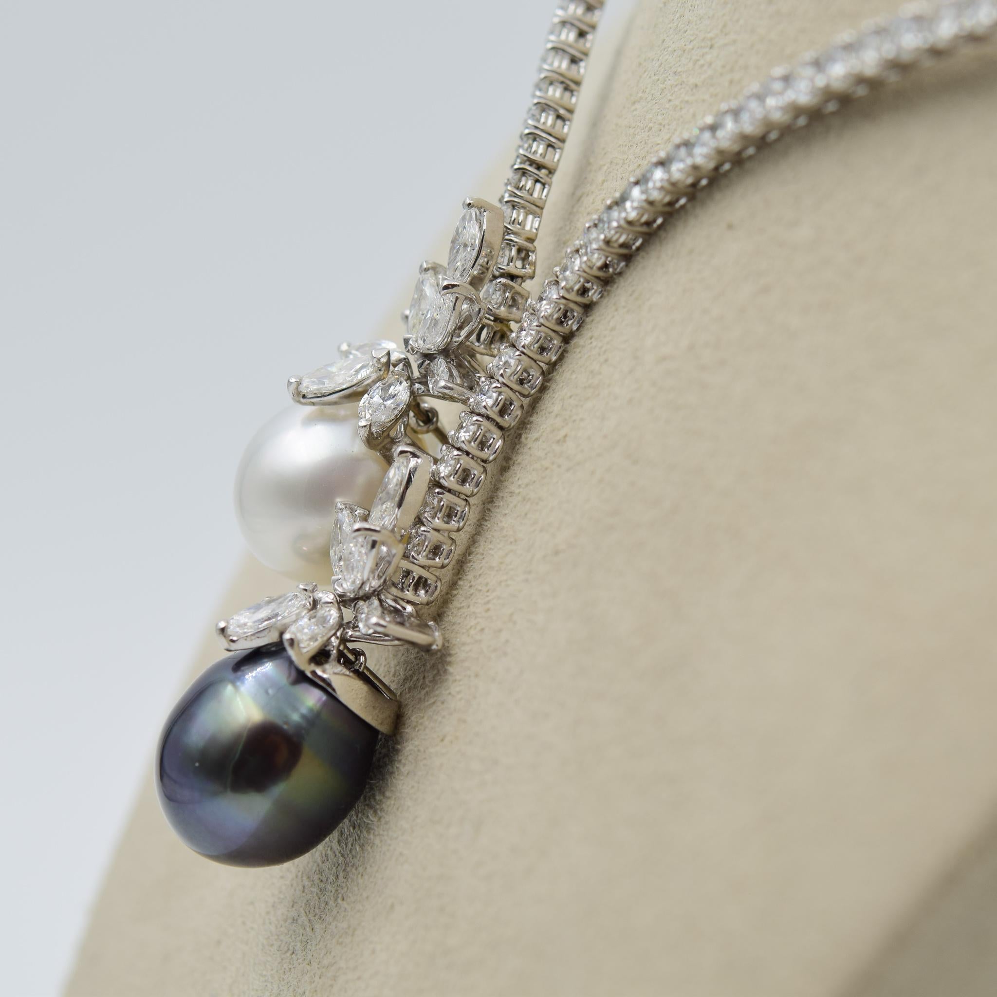 Stefan Hafner 9.00 Carat Diamond Necklace with South Sea Tahitian Pearls In Excellent Condition In Carmel, IN