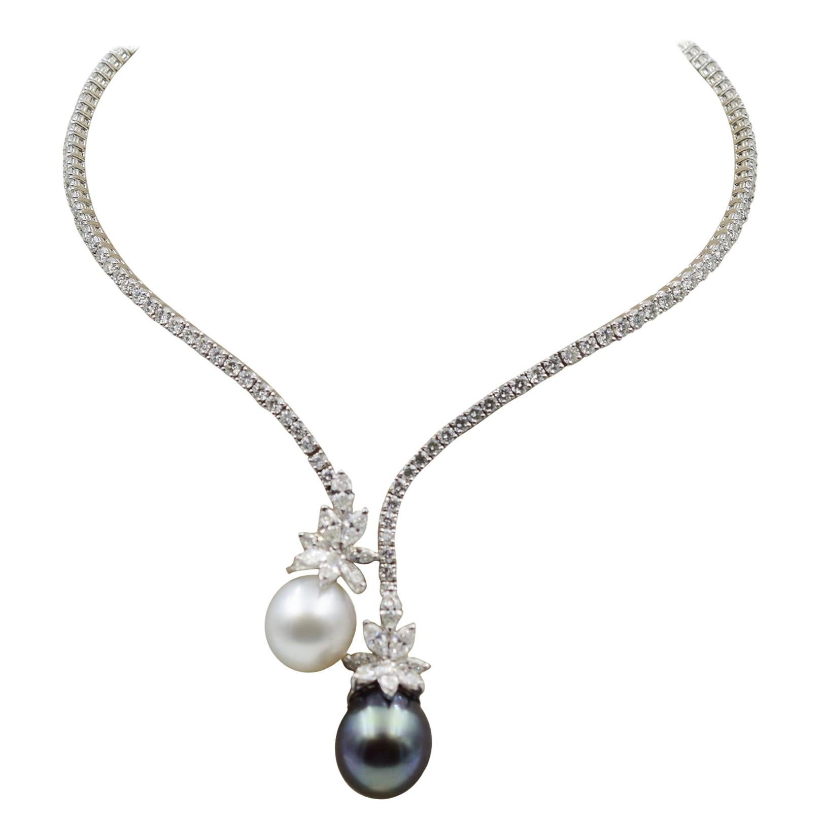Stefan Hafner 9.00 Carat Diamond Necklace with South Sea Tahitian Pearls