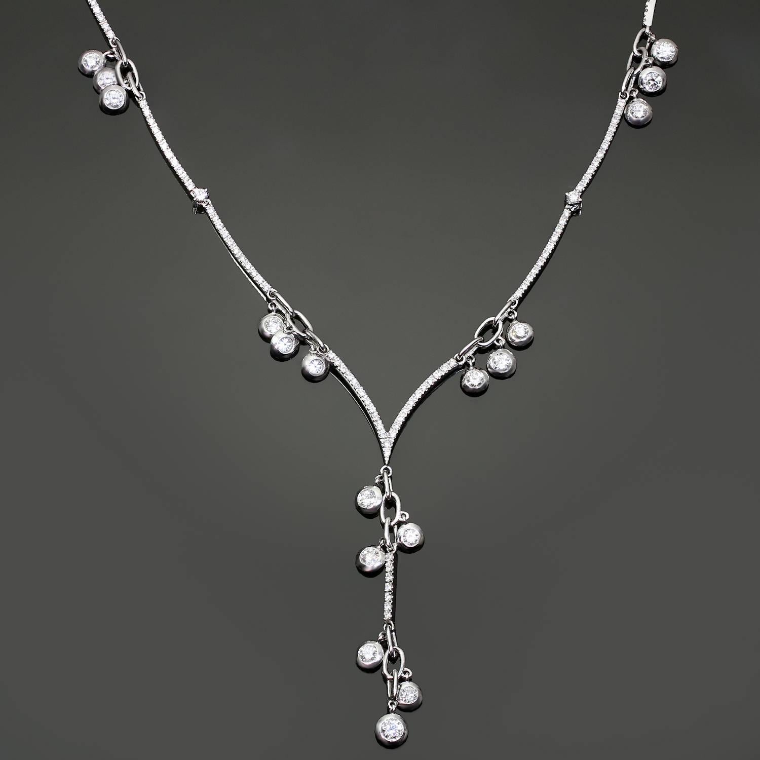 This magnificent Stefan Hafter chandelier lariat necklace is crafted in 18k white gold and set with brilliant-cut round diamonds of an estimated 2.77 carats. A delicate and timeless design made in Italy circa 2010s. Measurements: 17.5