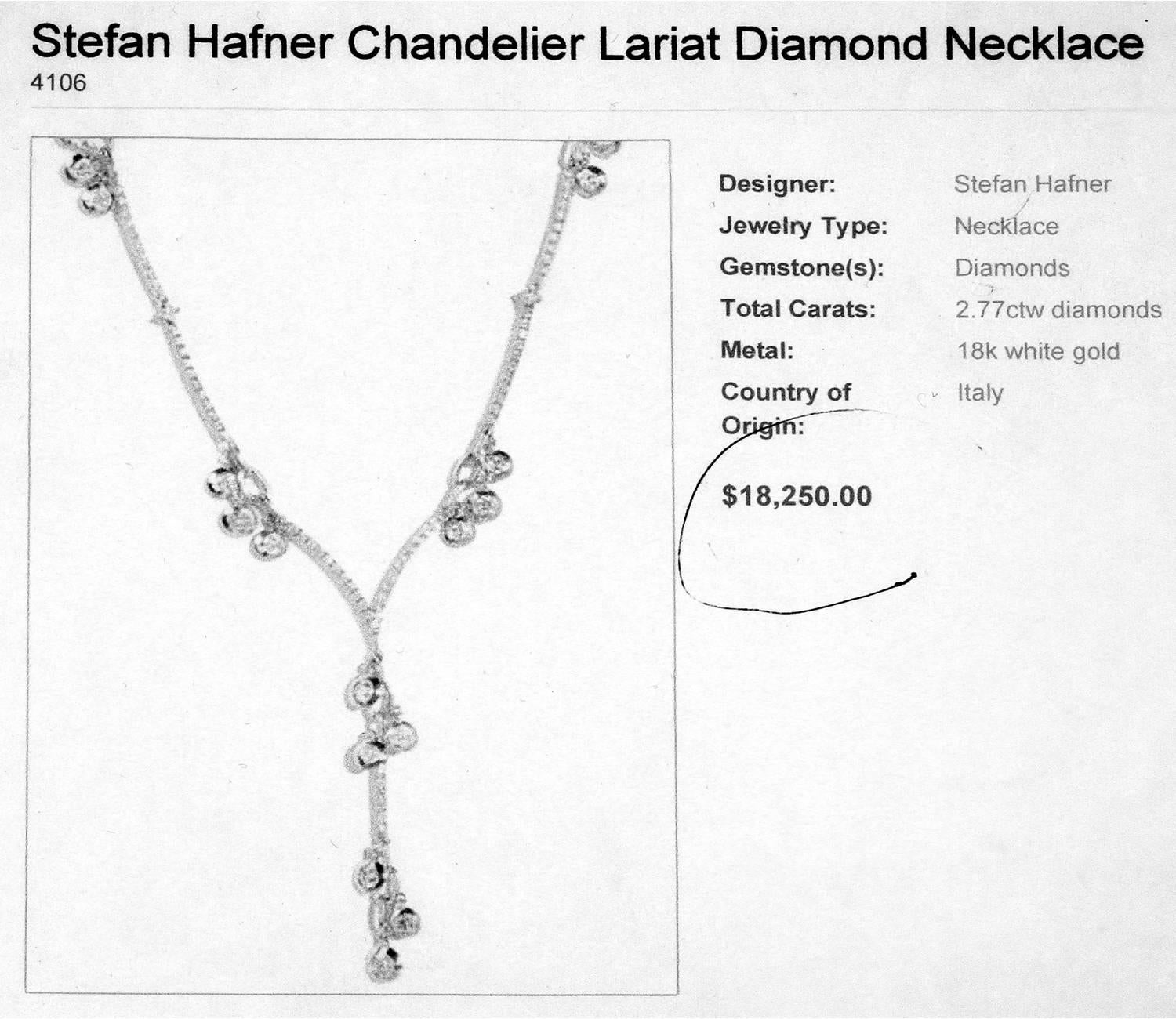 Stefan Hafner Chandelier Lariat Diamond White Gold Necklace For Sale 1