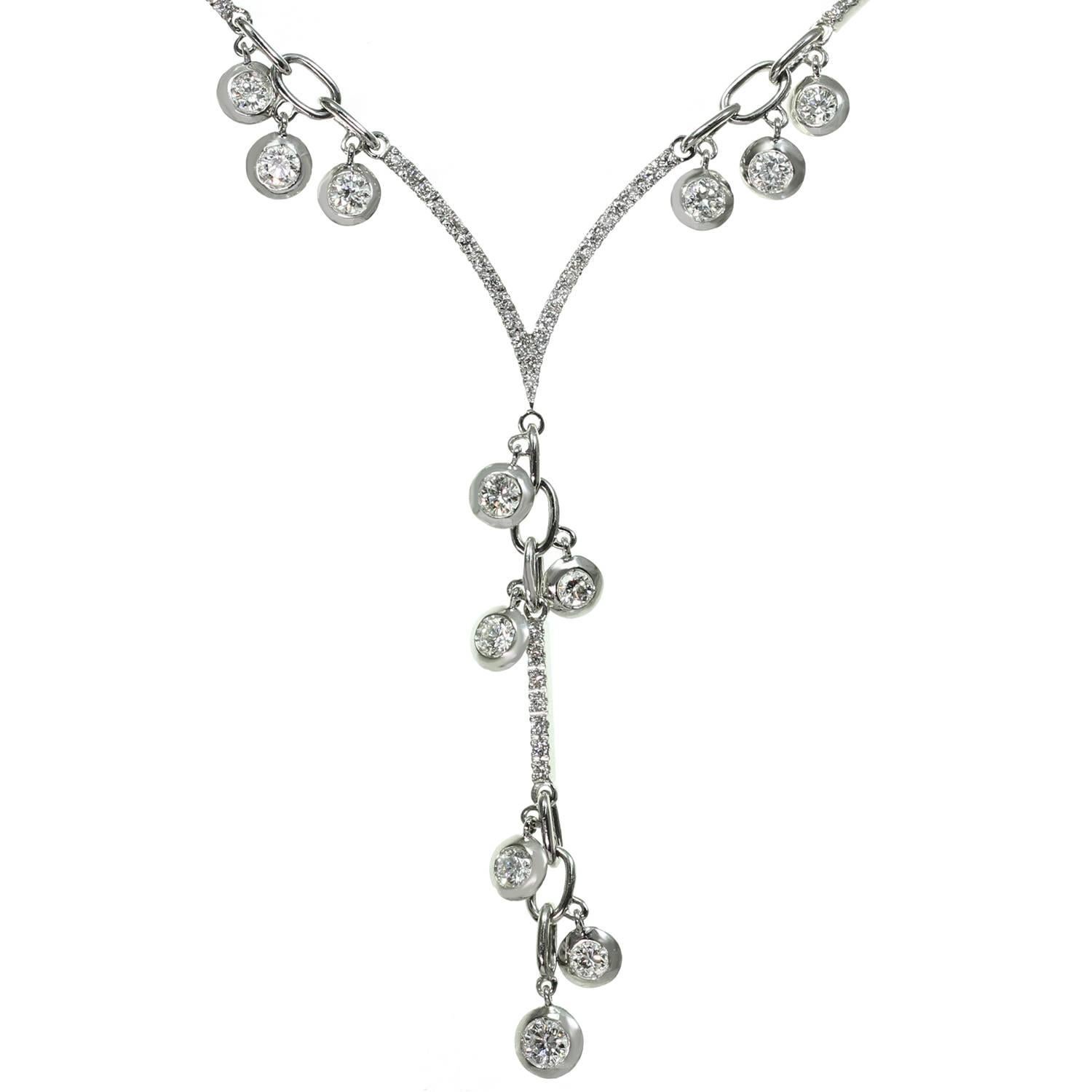 Stefan Hafner: Weißgold-Halskette mit Kronleuchter, Lariat Diamant und Diamant im Angebot