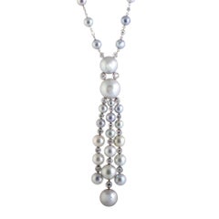 Stefan Hafner Diamond and Grey Black Pearl Riviere String White Gold Neclace