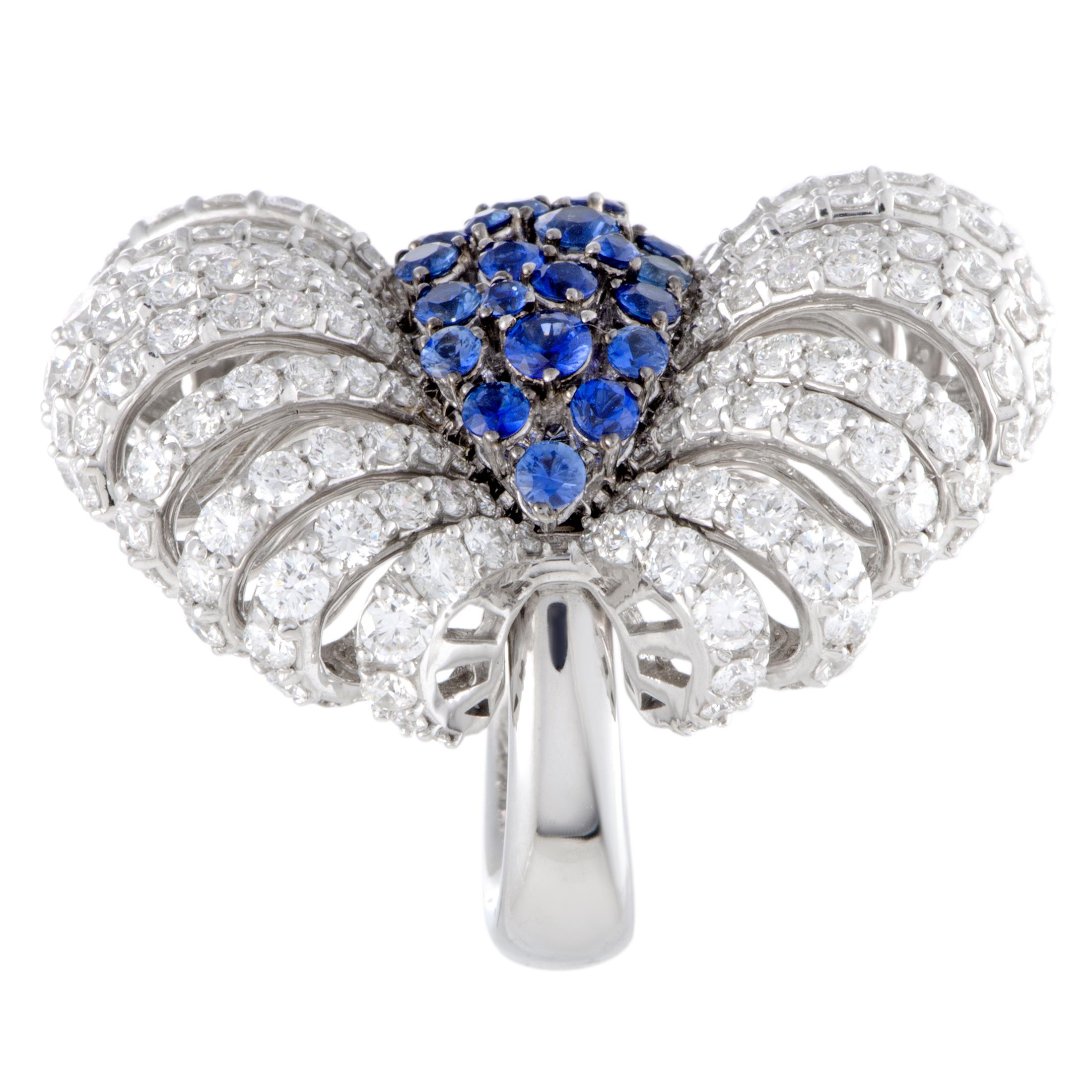 Stefan Hafner Diamond and Sapphire Pave White Gold Bow Ring In New Condition In Southampton, PA