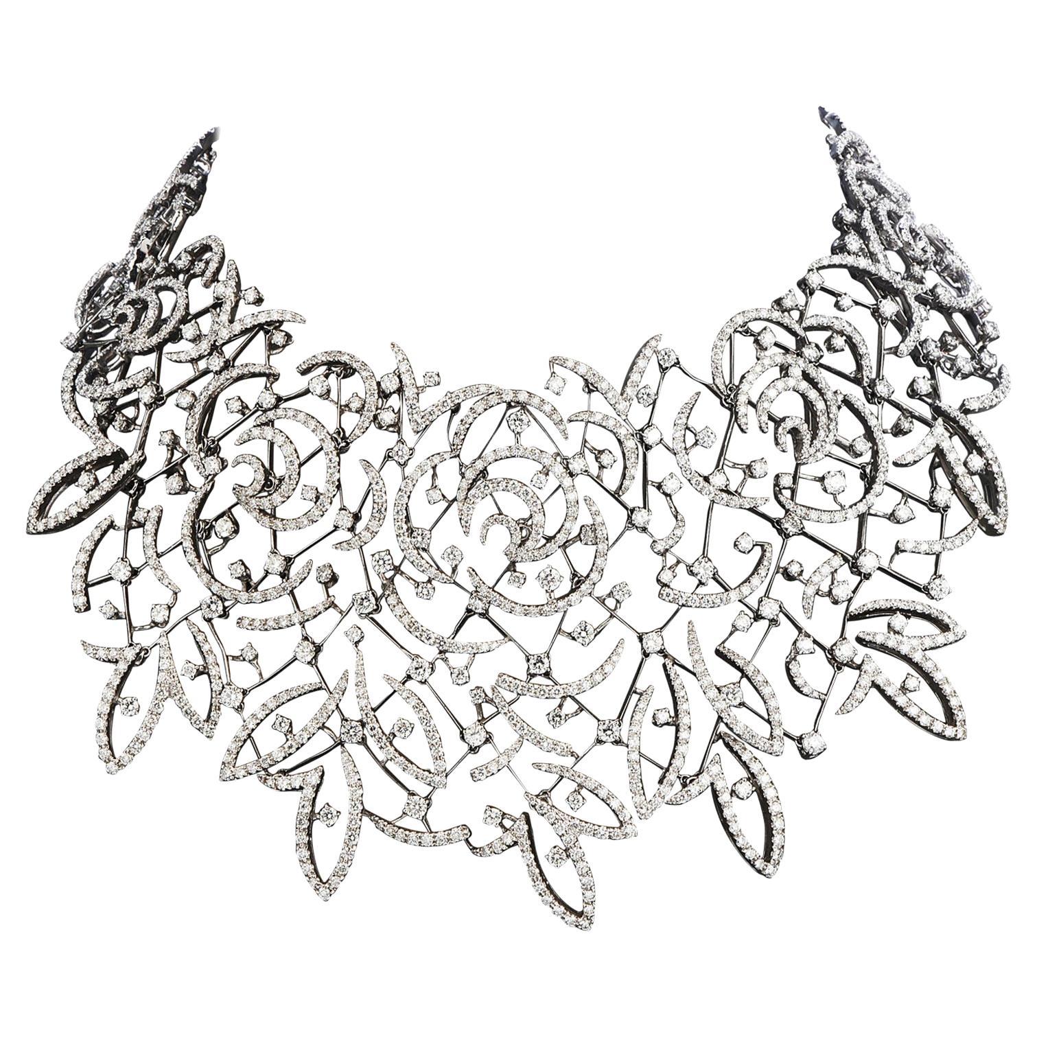 Stefan Hafner, Diamant-Spitze, 18 Karat Weißgold, Chocker, Halskette (Art déco)