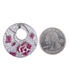Stefan Hafner Diamond Pave and Ruby Rose White Gold Round Snap Earrings