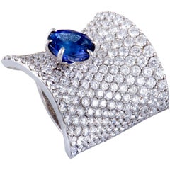 Stefan Hafner Diamond Pave and Sapphire White Gold Curved Ring
