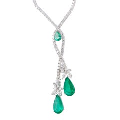 Stefan Hafner Diamond String and Three Emerald White Gold Pendant Necklace