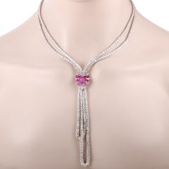 Stefan Hafner Double Diamond String Pink Sapphire and Ruby White Gold Necklace