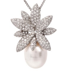 Stefan Hafner Floral Diamond Pearl White Gold Pendant Necklace