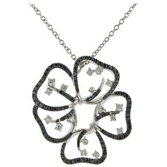 Stefan Hafner Gold Black White Diamond Flower Pendant Necklace