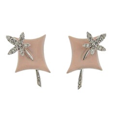 Stefan Hafner Gold Diamond Pink Enamel Earrings
