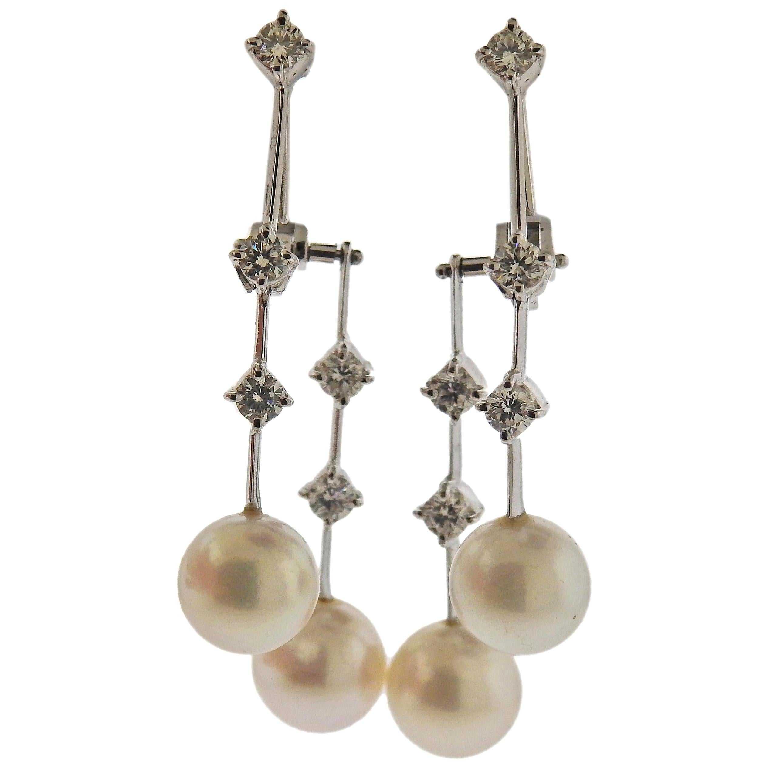 Stefan Hafner Pearl Diamond Gold Drop Earrings