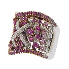 Stefan Hafner Pink Sapphire Diamond Gold Corset Ring