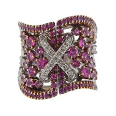 Stefan Hafner Pink Sapphire Diamond Gold Corset Ring