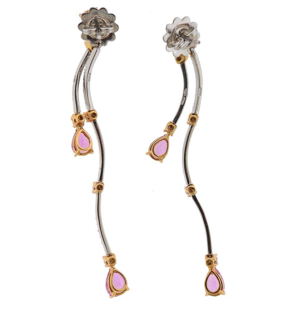Stefan Hafner Pink Sapphire Diamond Gold Earrings In Excellent Condition In Lambertville, NJ