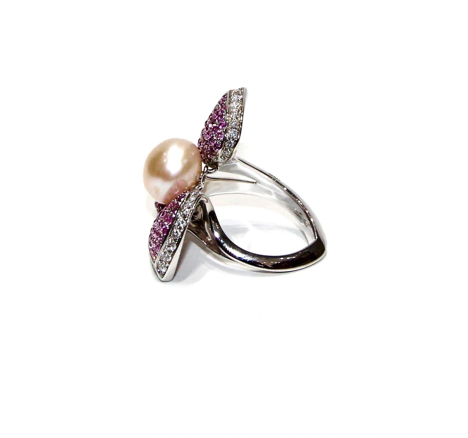 Modern Stefan Hafner Sapphire And Diamond Flower Ring