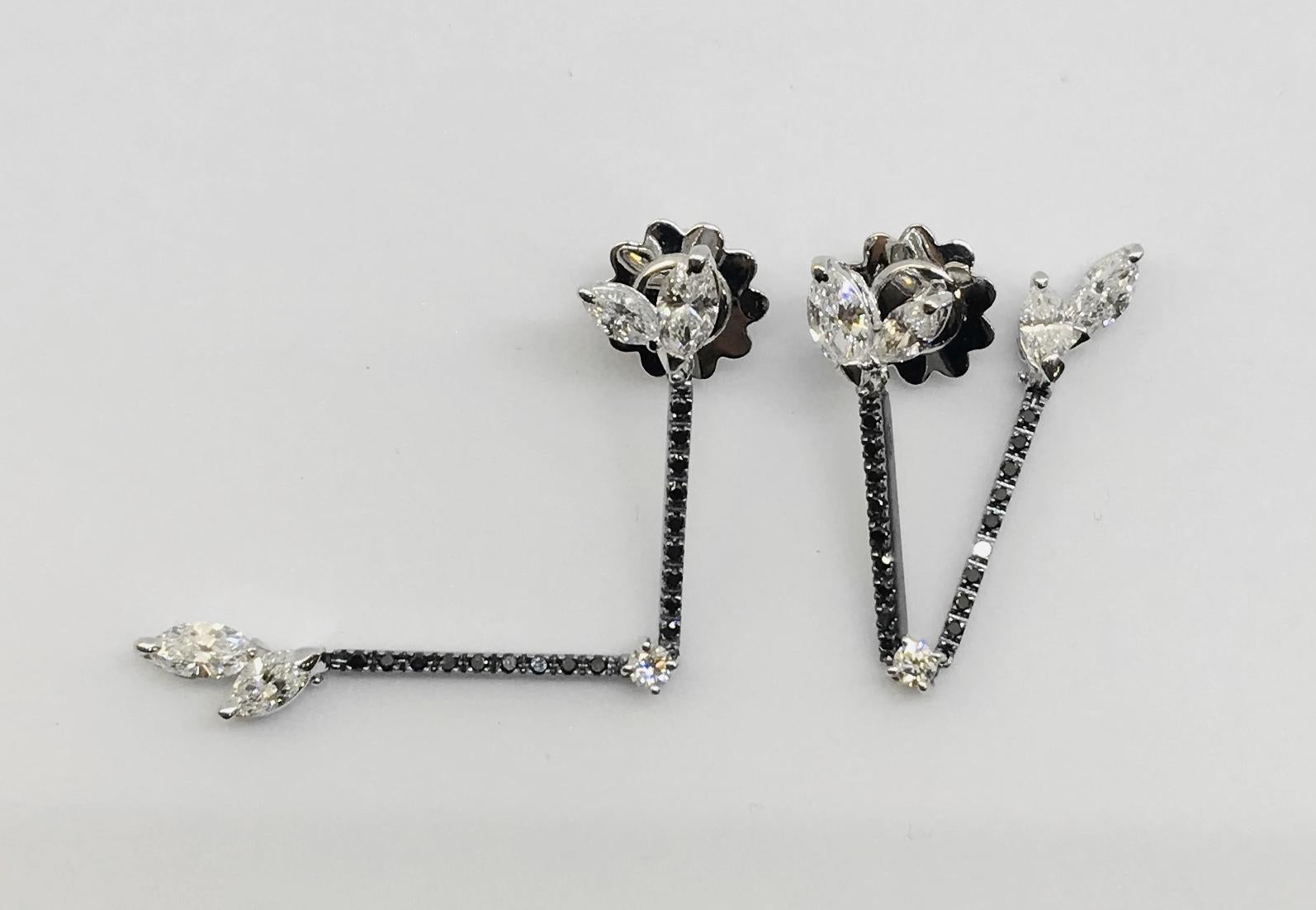 Contemporary Stefan Hafner White and Black Diamond Drop Earrings Italy For Sale
