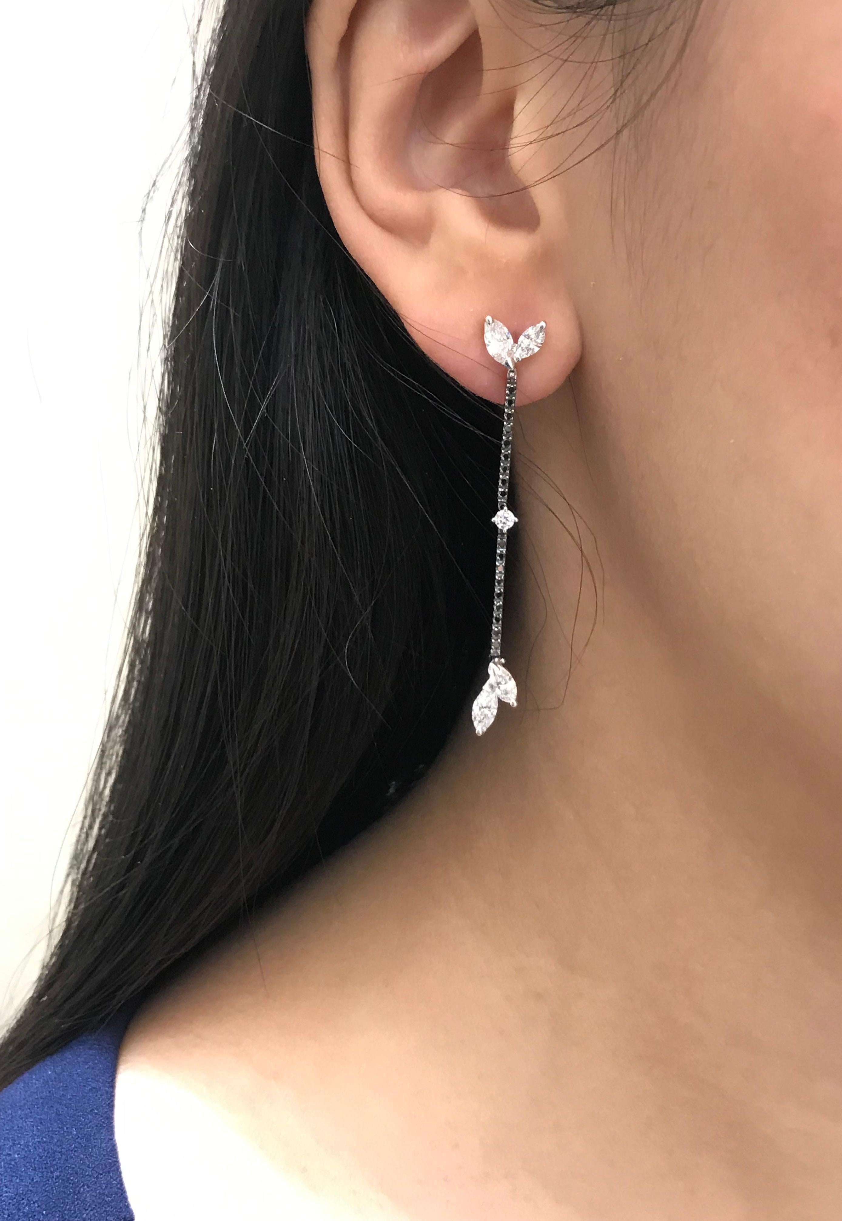 Stefan Hafner White and Black Diamond Drop Earrings Italy For Sale 1