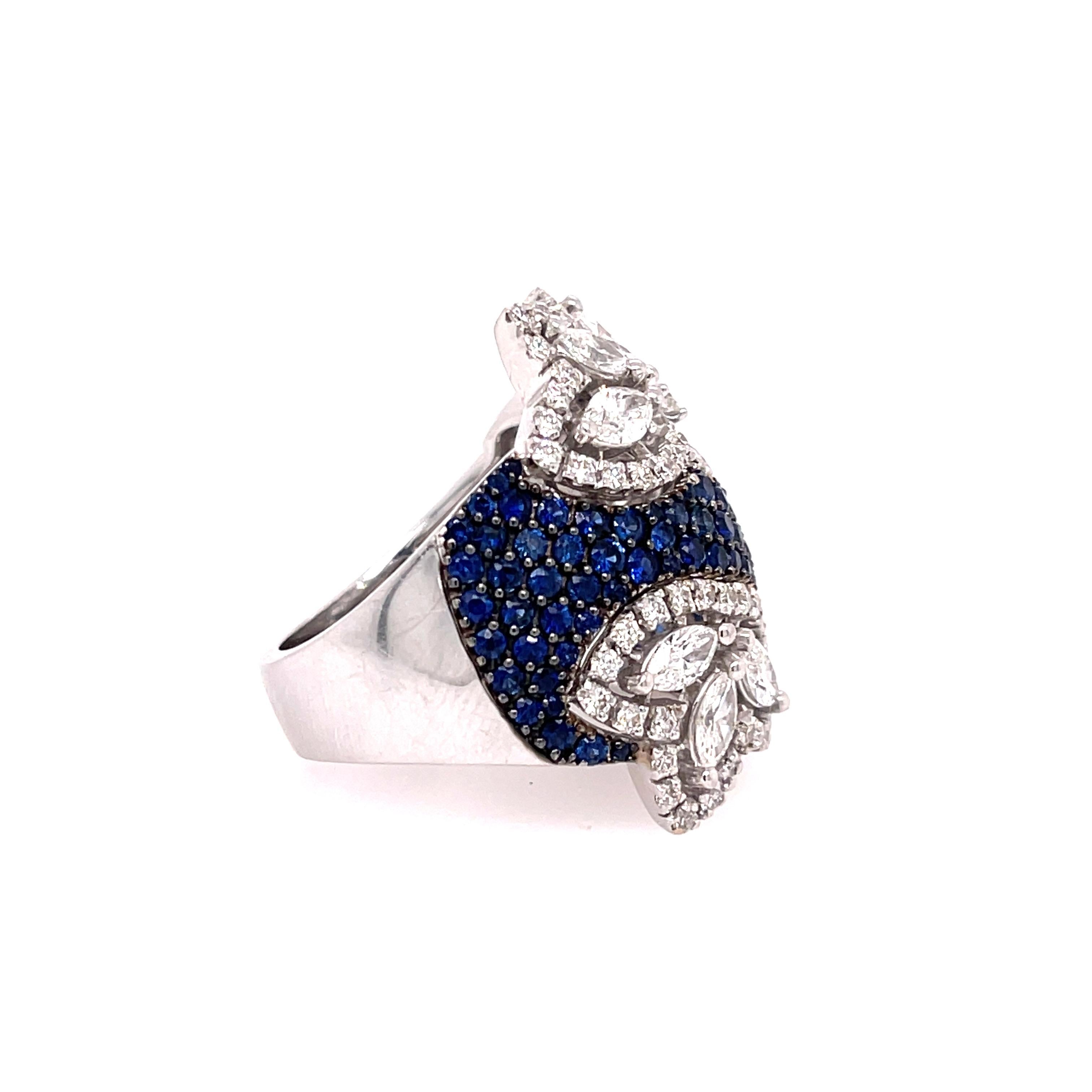 Round Cut Stefan Hafner White Gold Sapphire and Diamond Ring