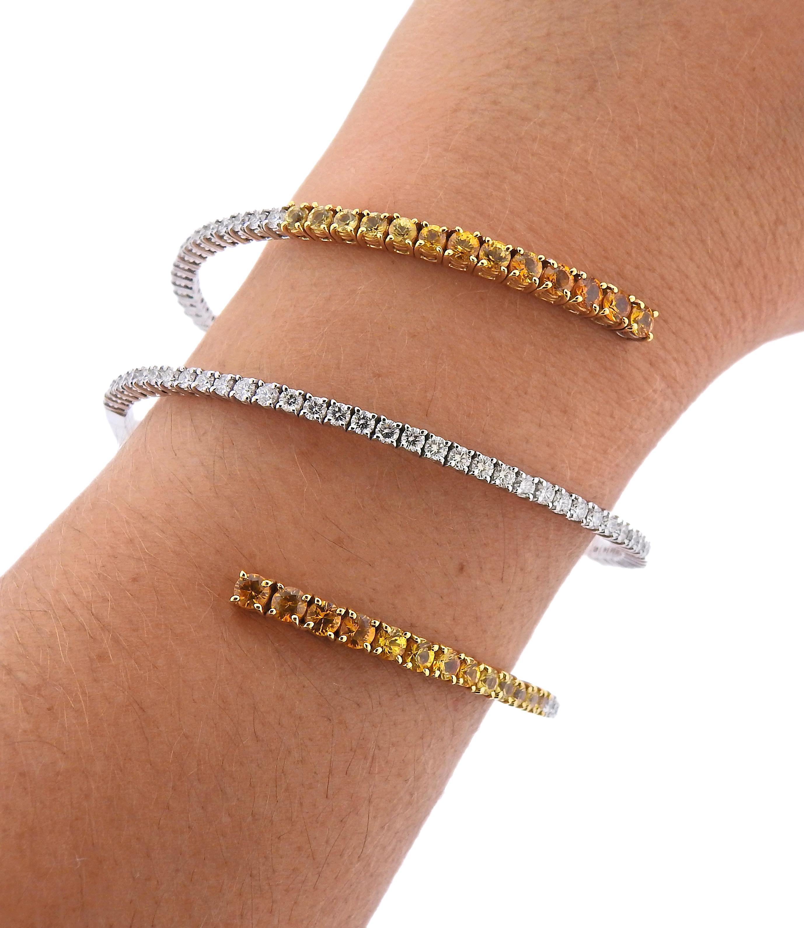 Stefan Hafner Yellow Orange Sapphire Diamond Gold Wrap Bracelet In Excellent Condition For Sale In New York, NY