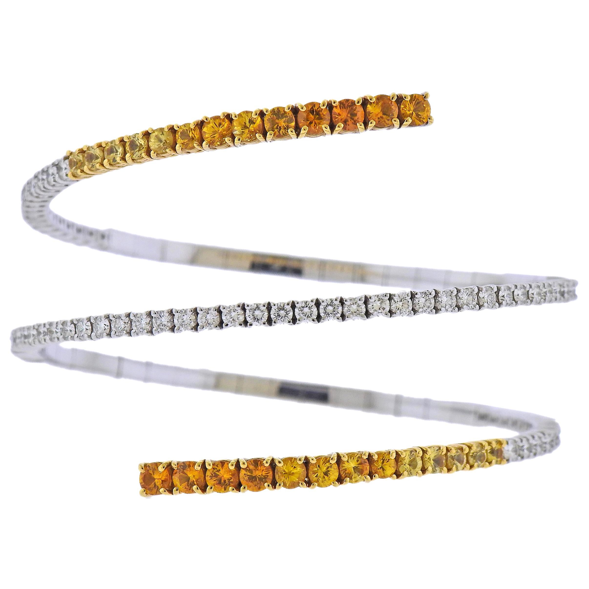 Stefan Hafner Yellow Orange Sapphire Diamond Gold Wrap Bracelet