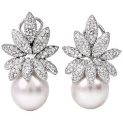 Stefan Hefner 18 Karat Diamond Pearl Clip-On Gold Drop Earrings