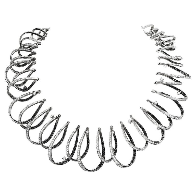 Stefan Hefner Diamond 18K White Gold Spring Link Collar Necklace For Sale at 1stDibs