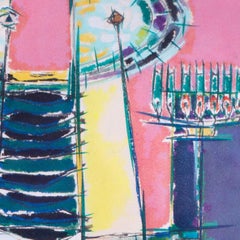 Abstrakte Landschaft in Rosa, des polnischen / britischen Künstlers Knapp, 1955, Mischtechniken