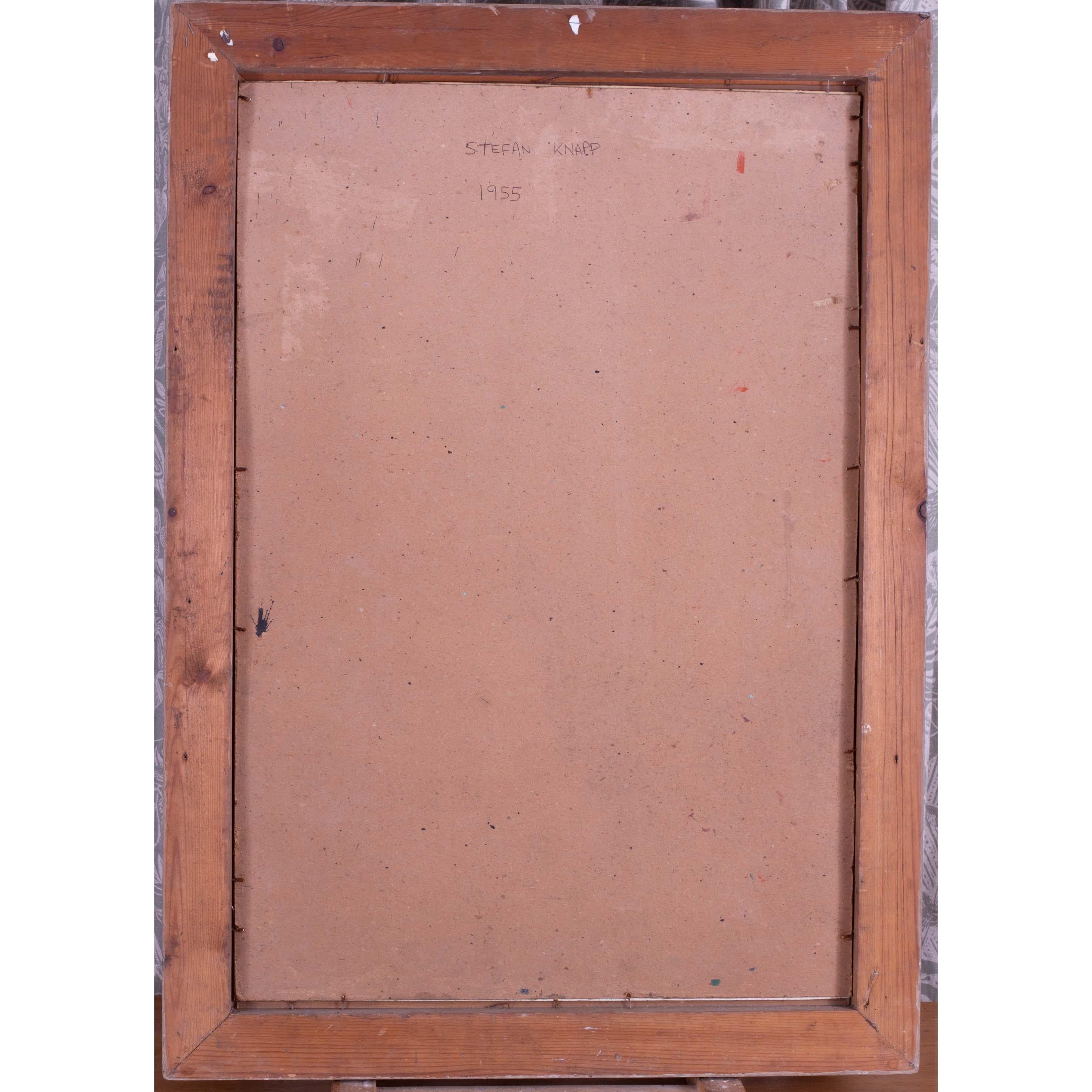 Paesaggio astratto in rosa, dell'artista polacco/britannico Knapp, 1955 tecnica mista in vendita 1