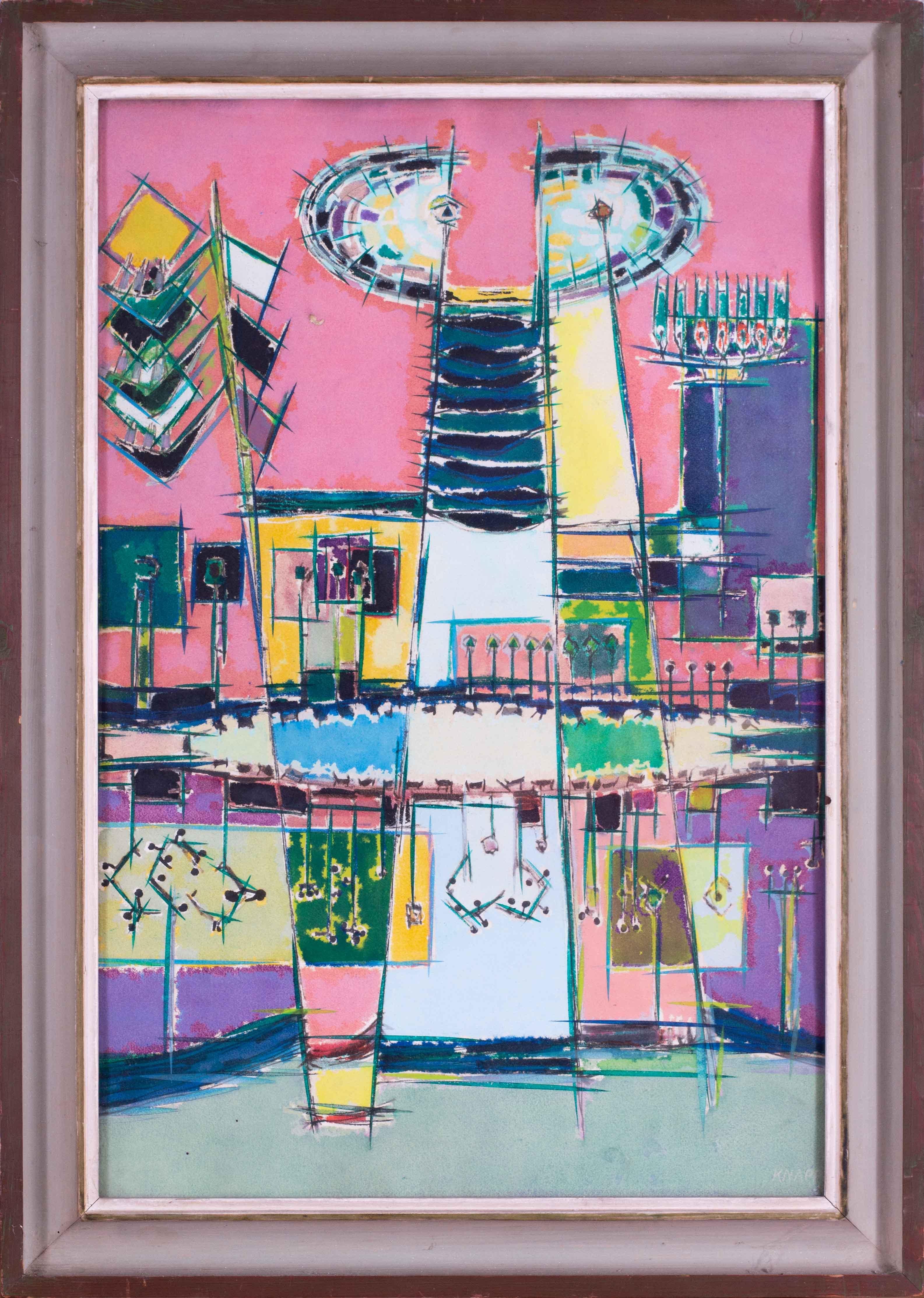 Abstract Painting di Stefan Knapp - Paesaggio astratto in rosa, dell'artista polacco/britannico Knapp, 1955 tecnica mista