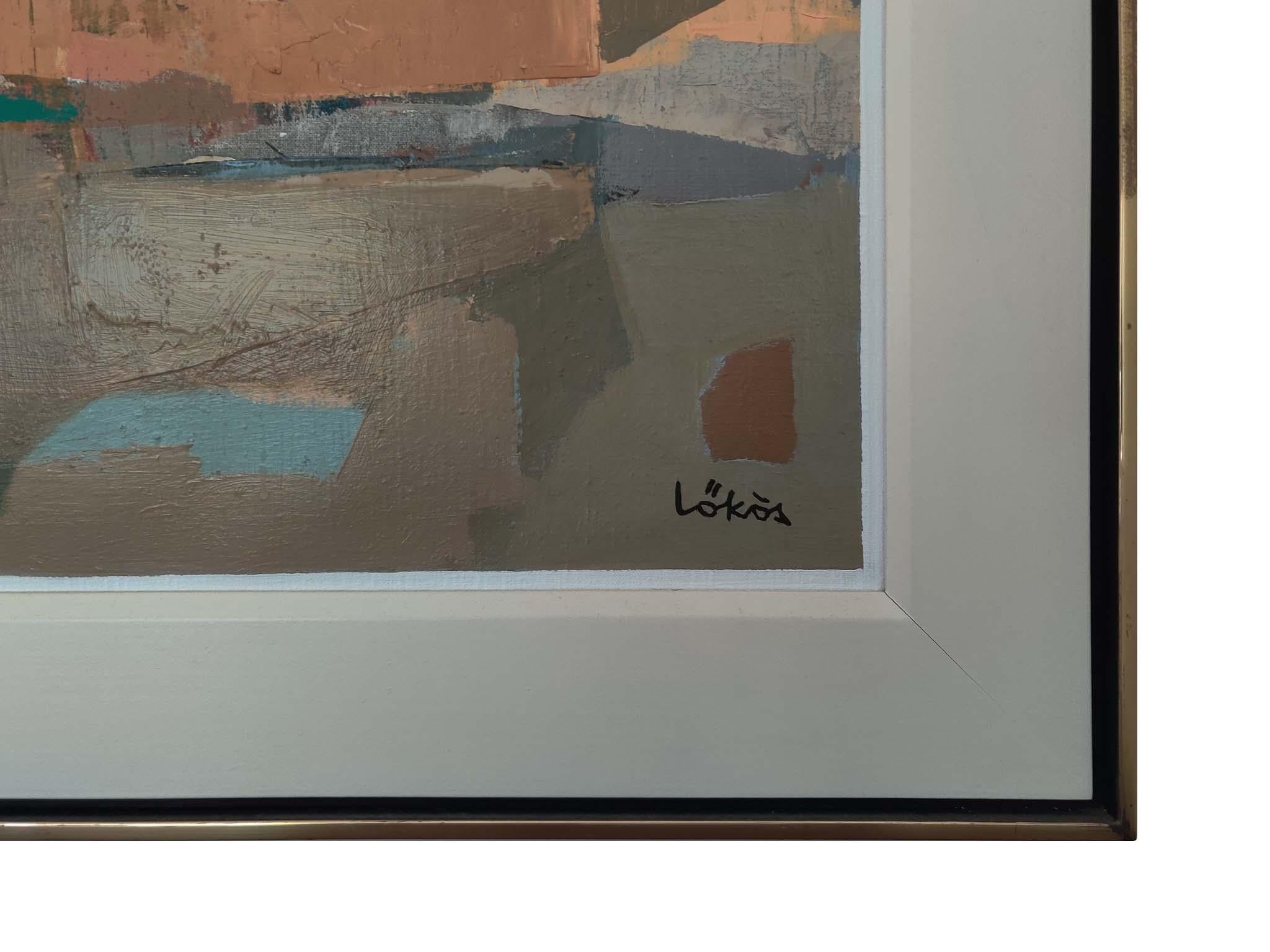Beschreibung: Stefan Lokos (Ungar, 1913-1994) Abstraktes Ölgemälde auf Leinwand. Es handelt sich um ein unsigniertes Werk, das an eine toskanische Landschaft erinnert. Es handelt sich um ein hochwertiges Gemälde mit Pigmenten, die sowohl mit dem