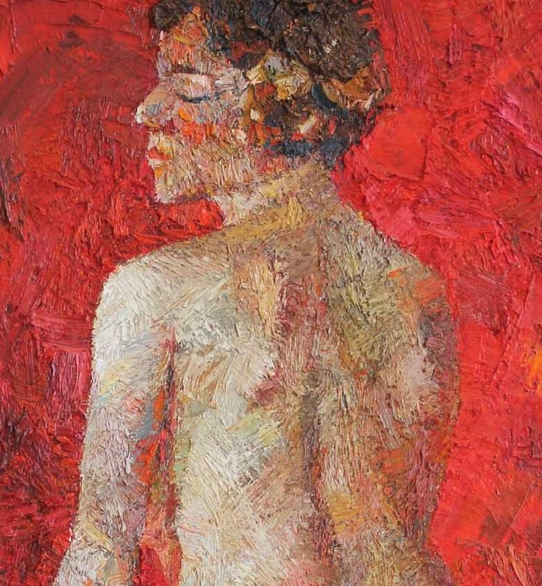 Nackt auf Rot  (Zeitgenössisch), Painting, von Stefan Mocanu