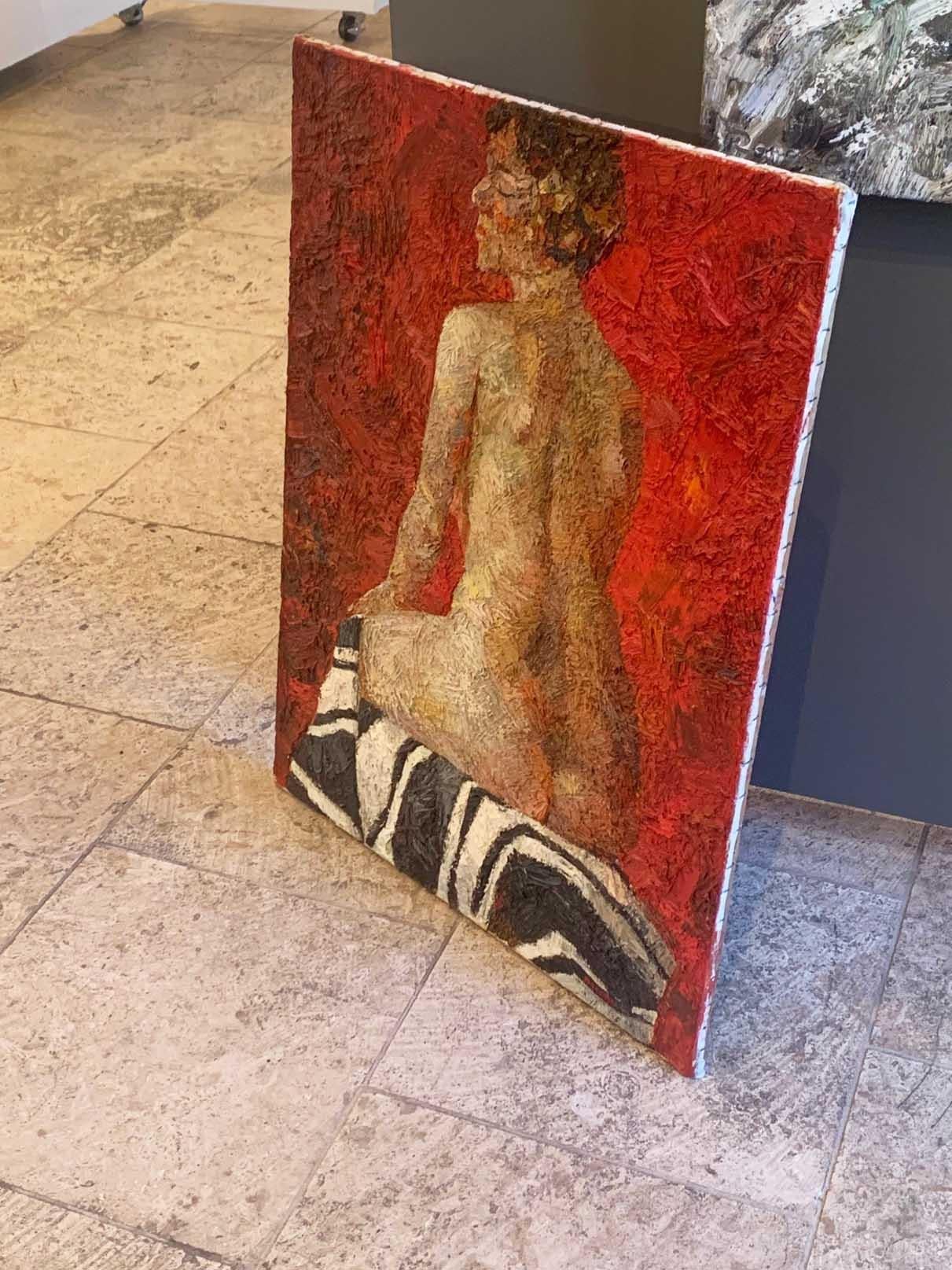 Nude on Red  - Contemporary Painting by Stefan Mocanu