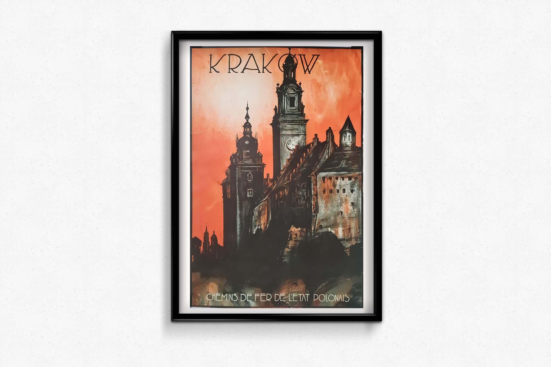 Original-Reiseplakat aus Krakau, Polnische Staats Eisenbahnen, um 1930 (Art déco), Print, von Stefan Norblin