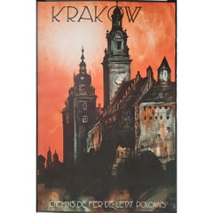 Affiche de voyage originale datant d'environ 1930 - Krakow, État polonais des chemins de fer