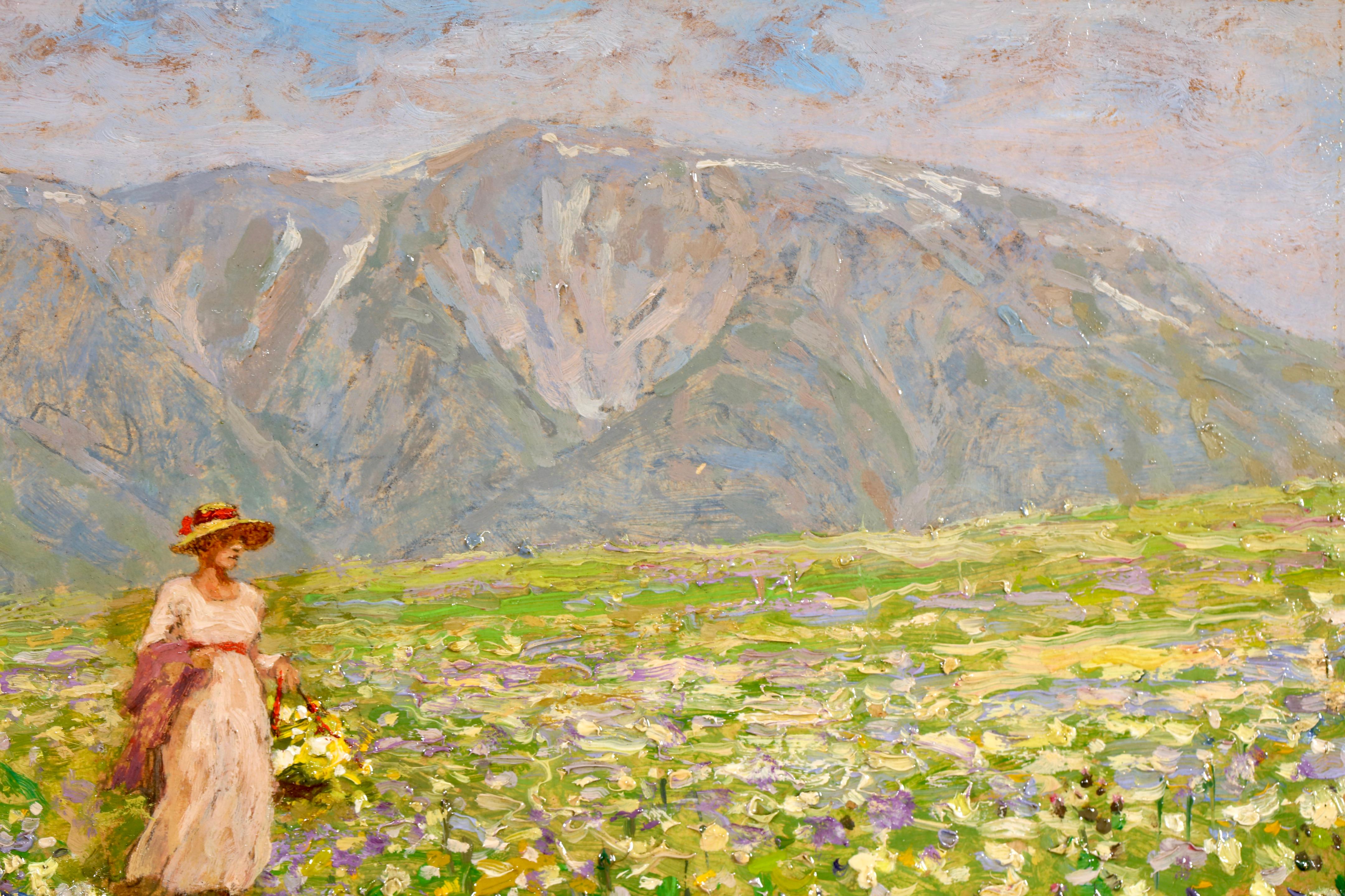 Frühling in Tirol - Postimpressionistische Figur in Öl-Landschaft - Stefan Simony im Angebot 9