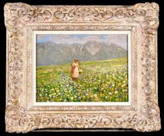 Frühling in Tirol - Postimpressionistische Figur in Öl-Landschaft - Stefan Simony