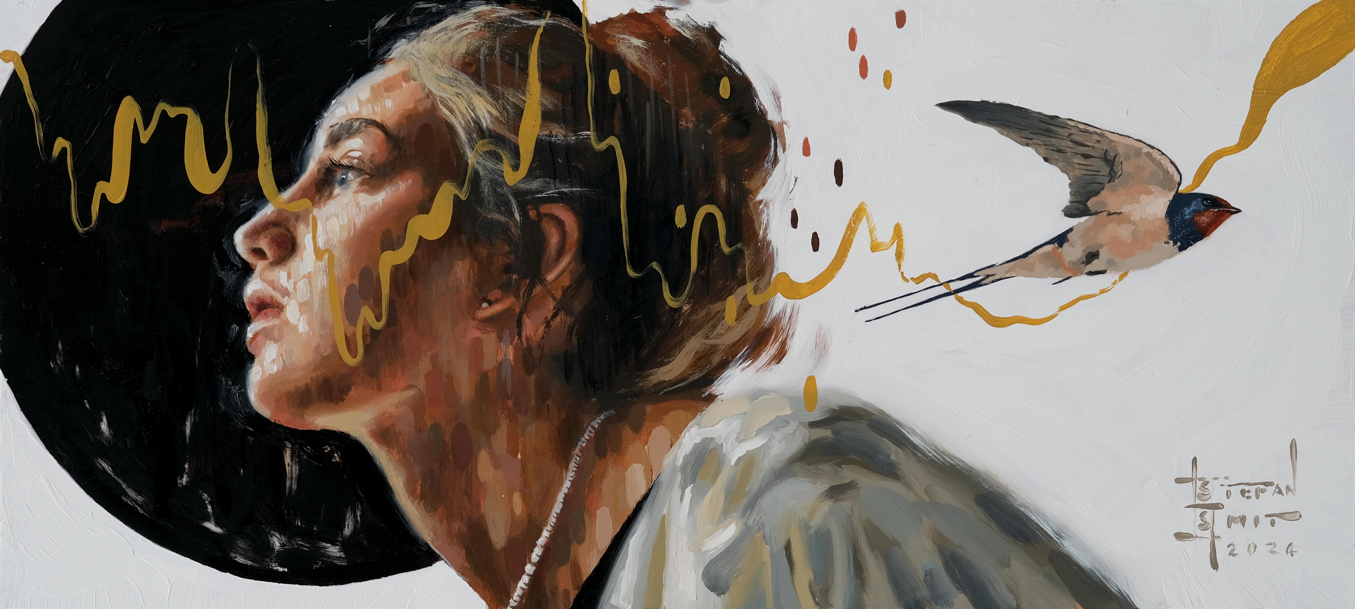 "Common Thread 1" de Stefan Smit (basé en Afrique du Sud) est une huile originale sur panneau représentant une femme de profil avec un oiseau volant autour d'elle. 

"Stefan Smit est un artiste sud-africain qui expose actuellement au niveau local et