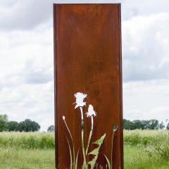 Steel Garden Wall - "Flower 1" - Modern Outdoor Ornament - 75×195 cm