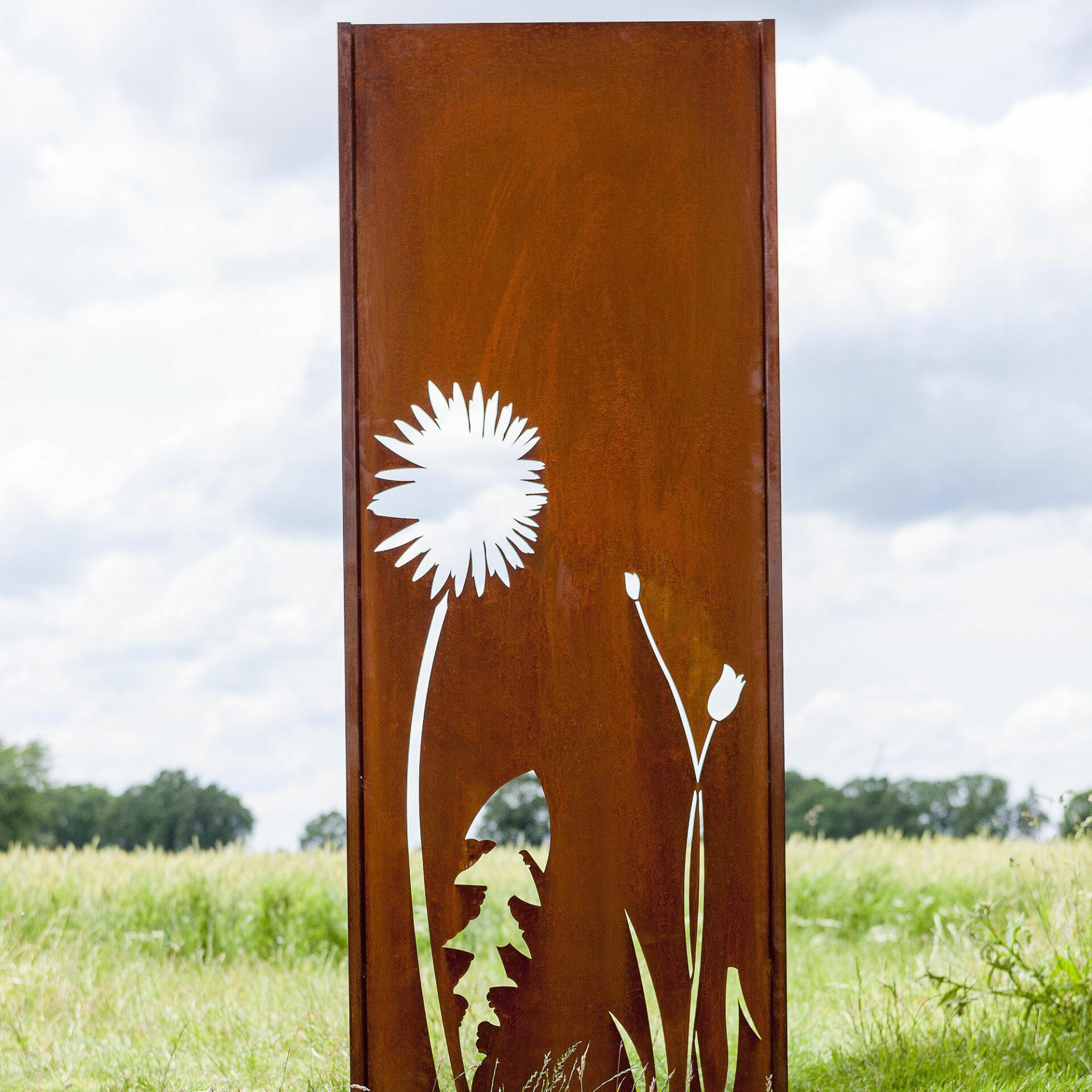Muro de acero para jardín - "Flor 2" - Ornamento moderno para exterior - 225×195 cm - Sculpture de Stefan Traloc