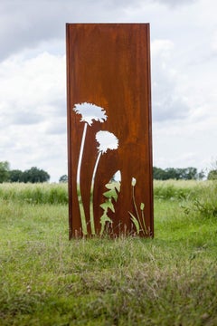 Parete da giardino in acciaio - "Fiore 3" - Ornamento moderno per esterni - 75×195 cm