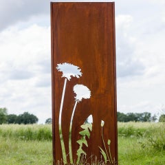 Steel Garden Wall - "Flower 3" - Modern Outdoor Ornament - 75×195 cm
